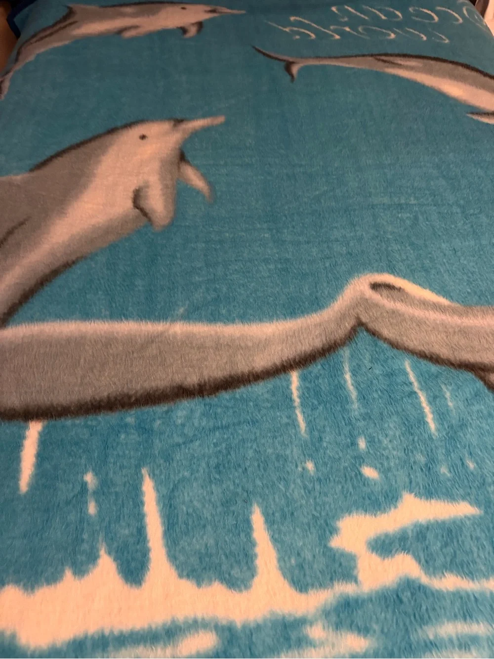 Ocean World Reversible Plush Dolphin Blanket – Blue Marine Throw Blanket